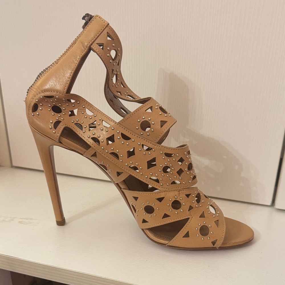 Alaia Tan Cutout High Heel Sandals